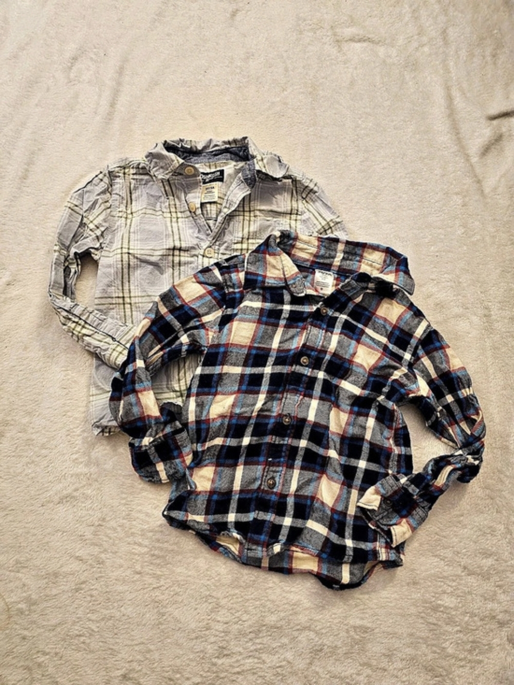 Boys 2-Shirt Bundle, Carter's Plaid Button Down Flannel and Light Blue Plaid